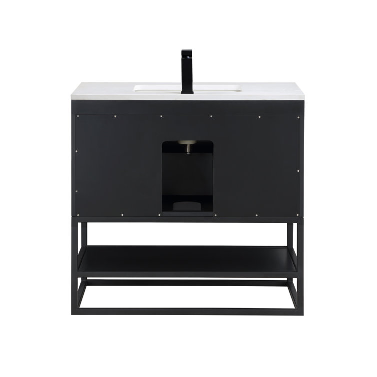Terra 36'' Matte Black Acacia Single Bathroom Vanity with White Quartz Top