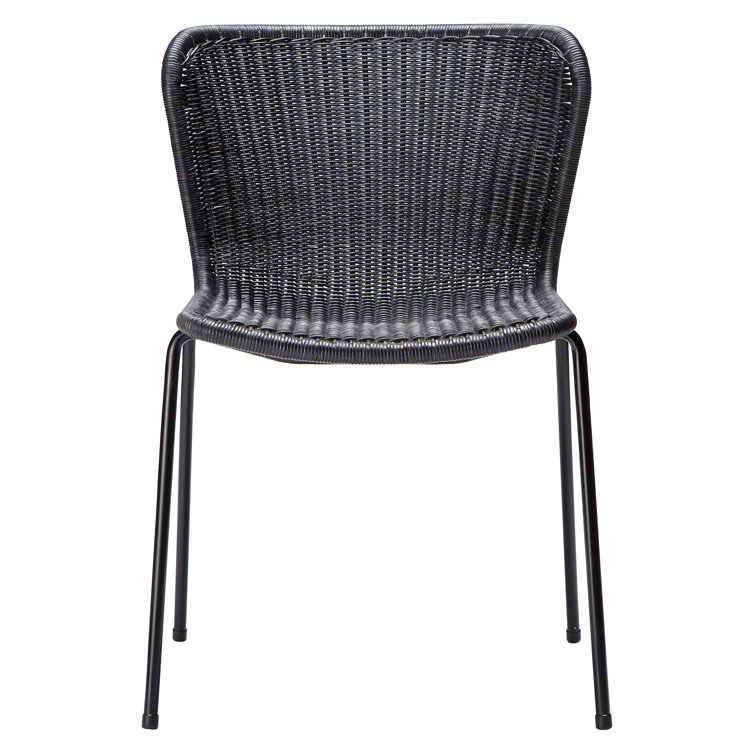 Black Rattan and Metal Stacking Dining Chair