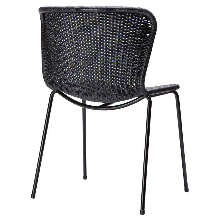 Black Rattan and Metal Stacking Dining Chair