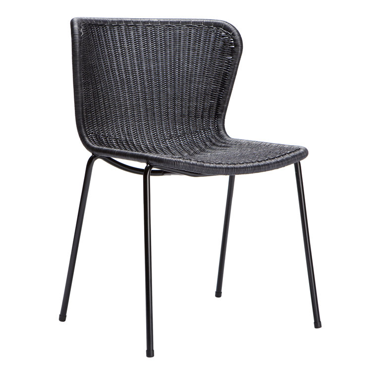 Black Rattan and Metal Stacking Dining Chair
