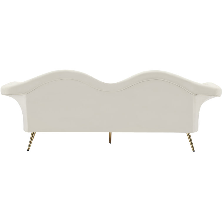 Luxe Pouty Lips 98'' Cream Velvet Sofa with Gold Metal Legs