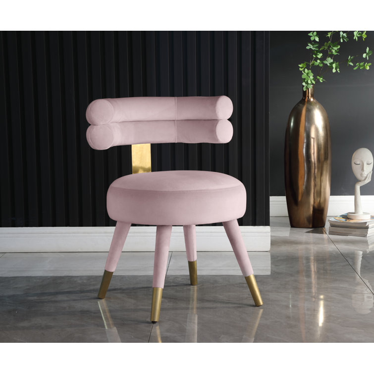 Pink Velvet Upholstered Side Chair with Gold Accents