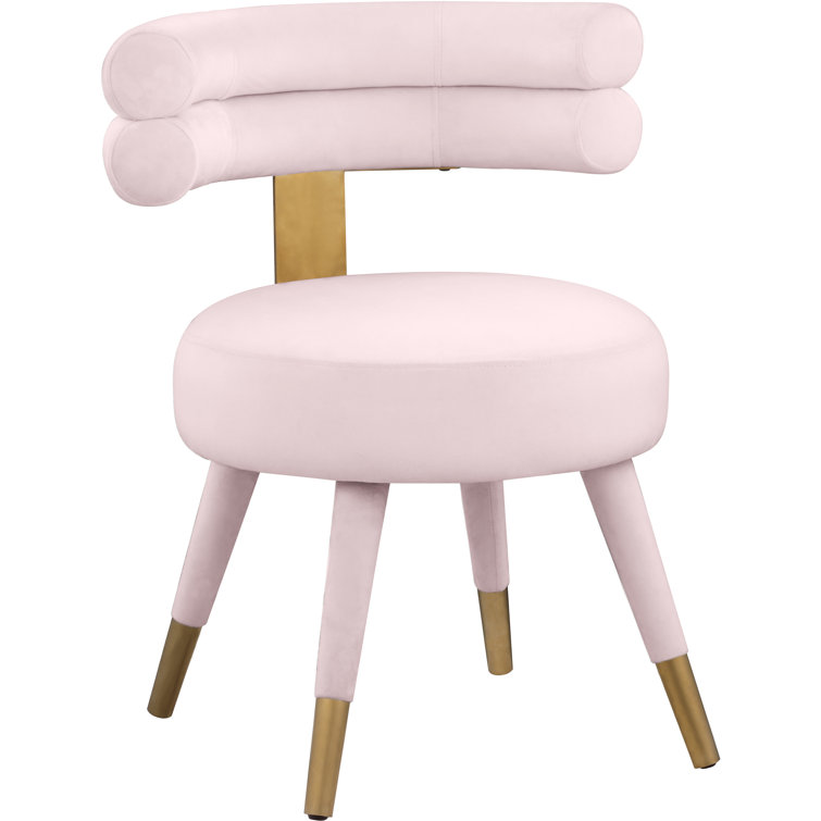 Pink Velvet Upholstered Side Chair with Gold Accents