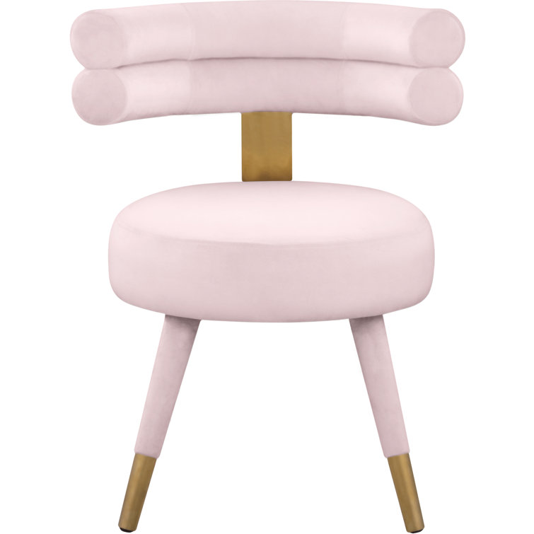 Pink Velvet Upholstered Side Chair with Gold Accents