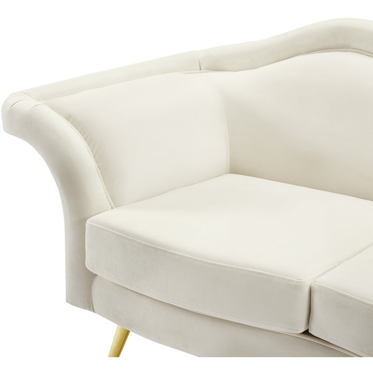 Luxe Pouty Lips 98'' Cream Velvet Sofa with Gold Metal Legs