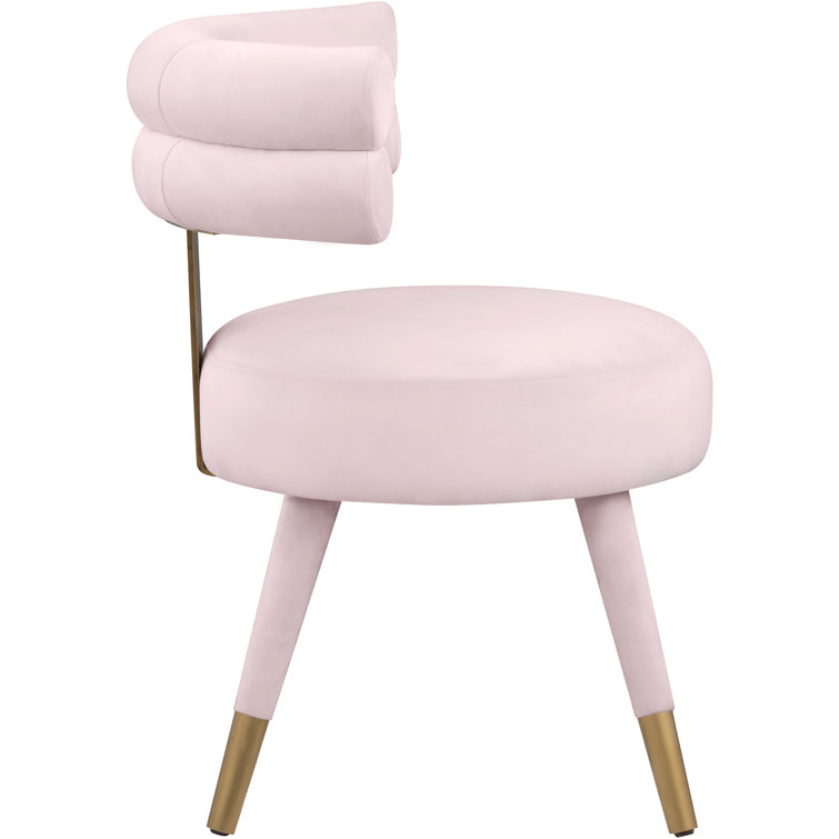 Pink Velvet Upholstered Side Chair with Gold Accents