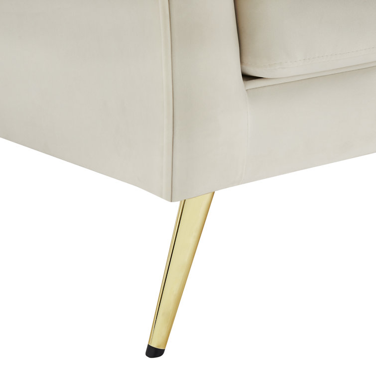 Luxe Pouty Lips 98'' Cream Velvet Sofa with Gold Metal Legs