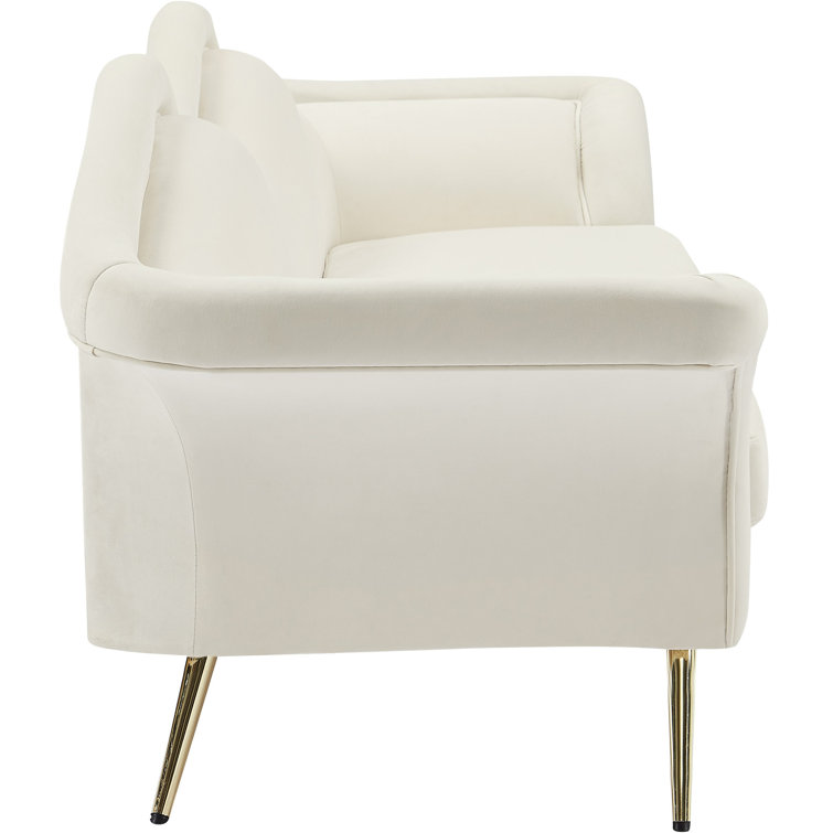 Luxe Pouty Lips 98'' Cream Velvet Sofa with Gold Metal Legs