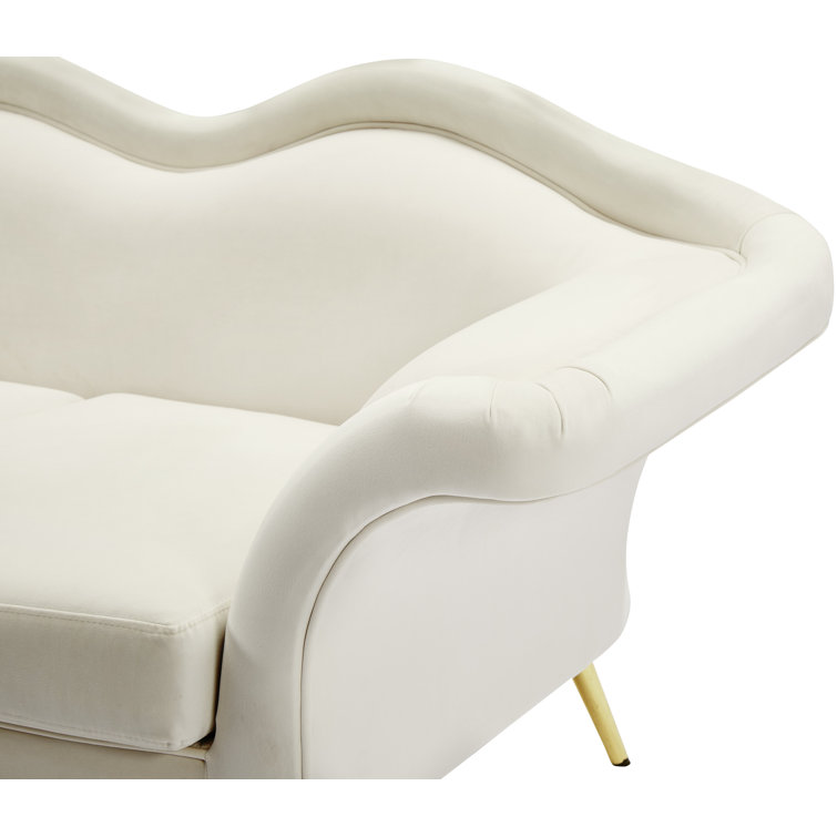 Luxe Pouty Lips 98'' Cream Velvet Sofa with Gold Metal Legs