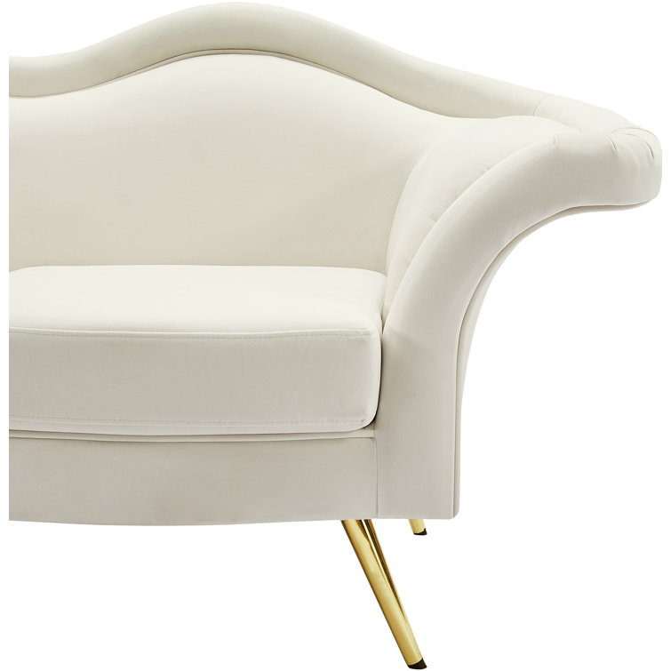 Luxe Pouty Lips 98'' Cream Velvet Sofa with Gold Metal Legs