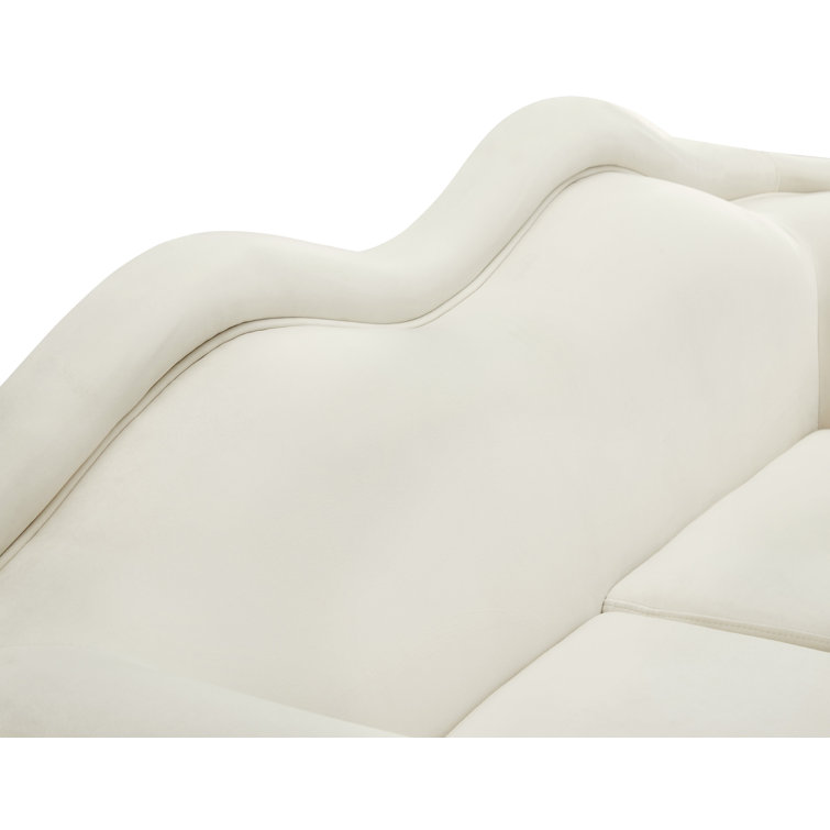 Luxe Pouty Lips 98'' Cream Velvet Sofa with Gold Metal Legs