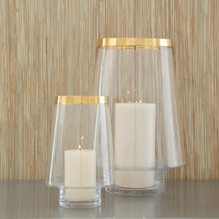 Elegant Bell-Shaped Glass Hurricane with 24k Gold Trim