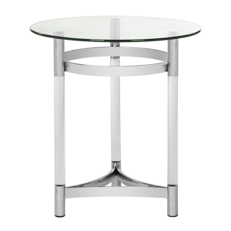 Letty 20" Transitional Silver Metal & Glass Round End Table