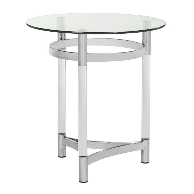 Letty 20" Transitional Silver Metal & Glass Round End Table