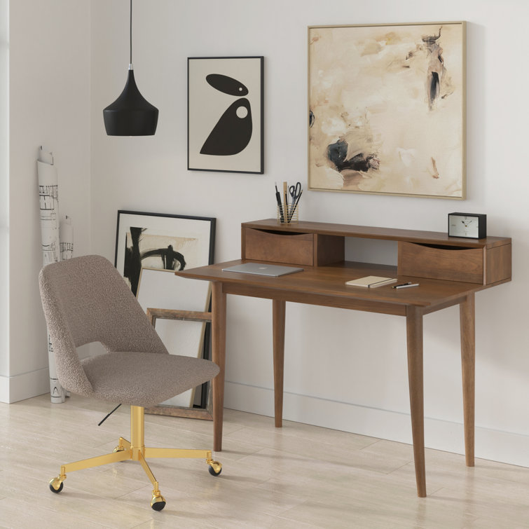 Gray Boucle Upholstered Armless Task Chair with Gold Base