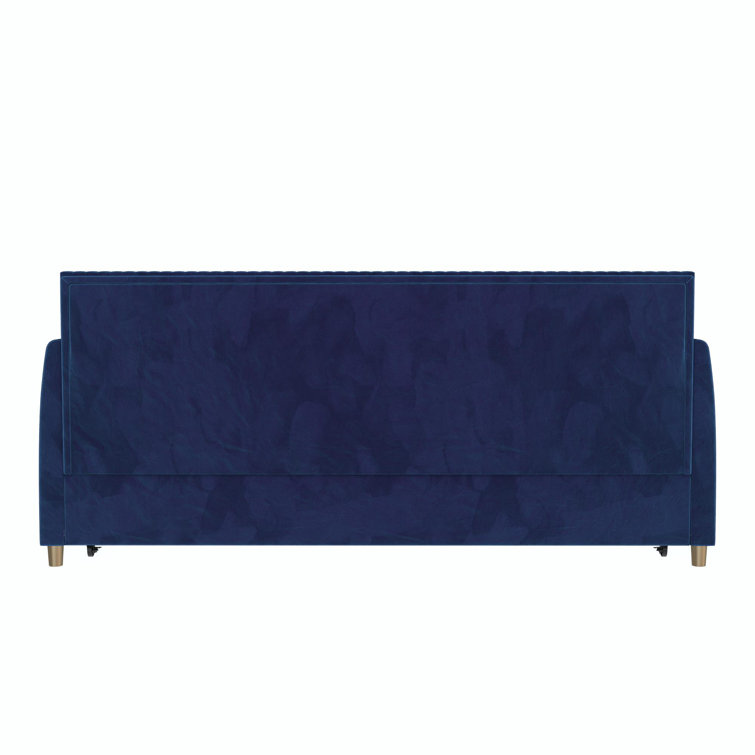 Twin Blue Velvet Upholstered Daybed with Trundle and Tufted Headboard