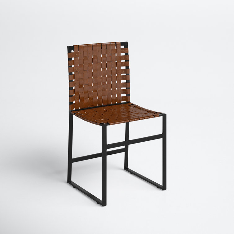 Urban Rustic Black Iron Base Genuine Leather Side Chair