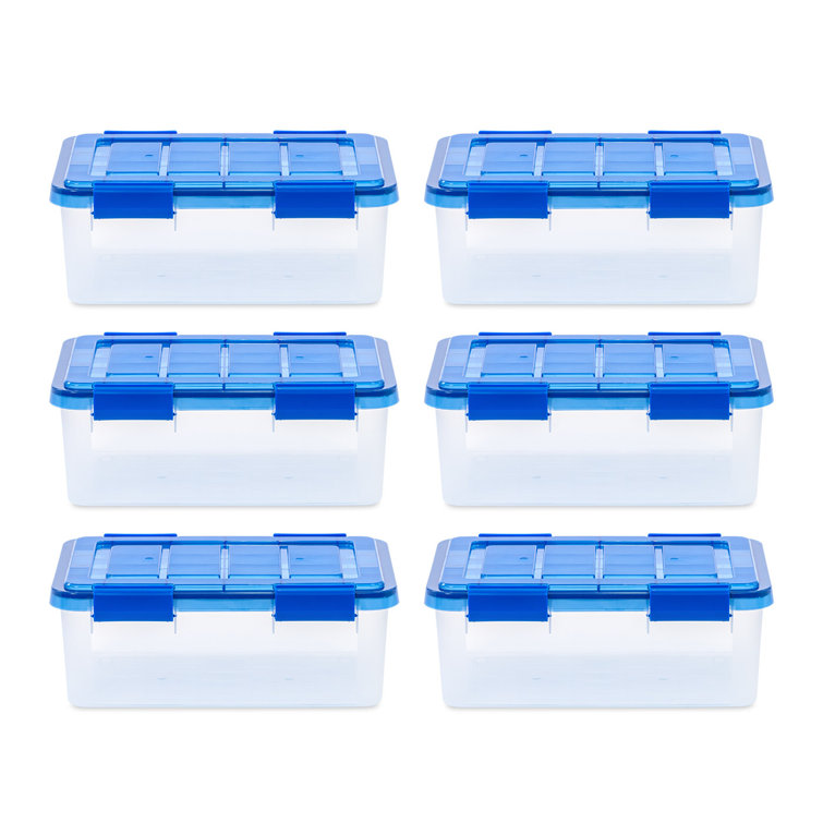 16 Quart Clear Plastic Stackable Storage Boxes with Blue Lids, Pack of 6