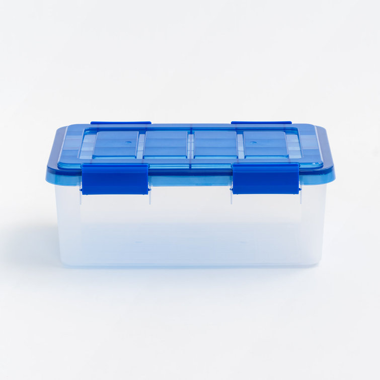 16 Quart Clear Plastic Stackable Storage Boxes with Blue Lids, Pack of 6