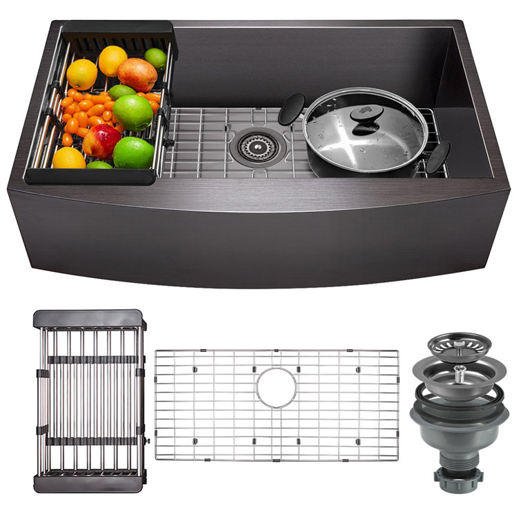 33" Matte Black Stainless Steel Farmhouse Apron Sink