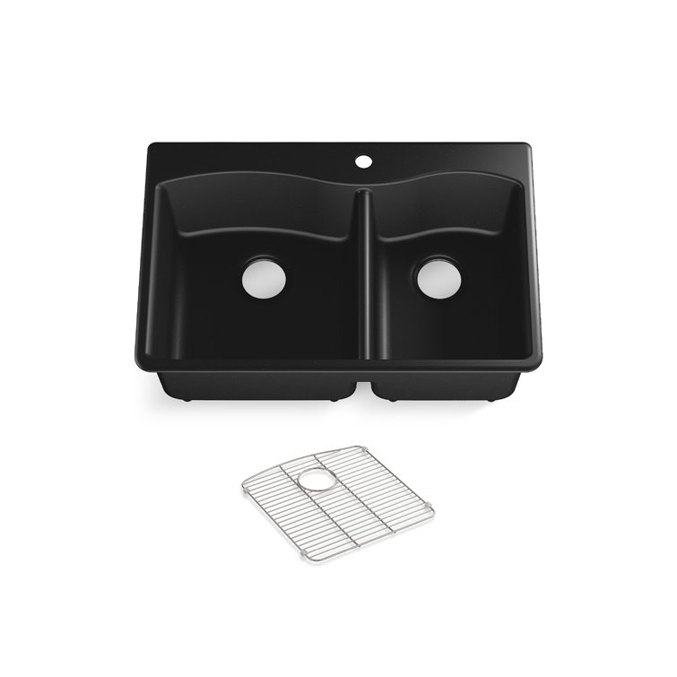 Matte Black Granite Composite Double Bowl Drop-In Kitchen Sink