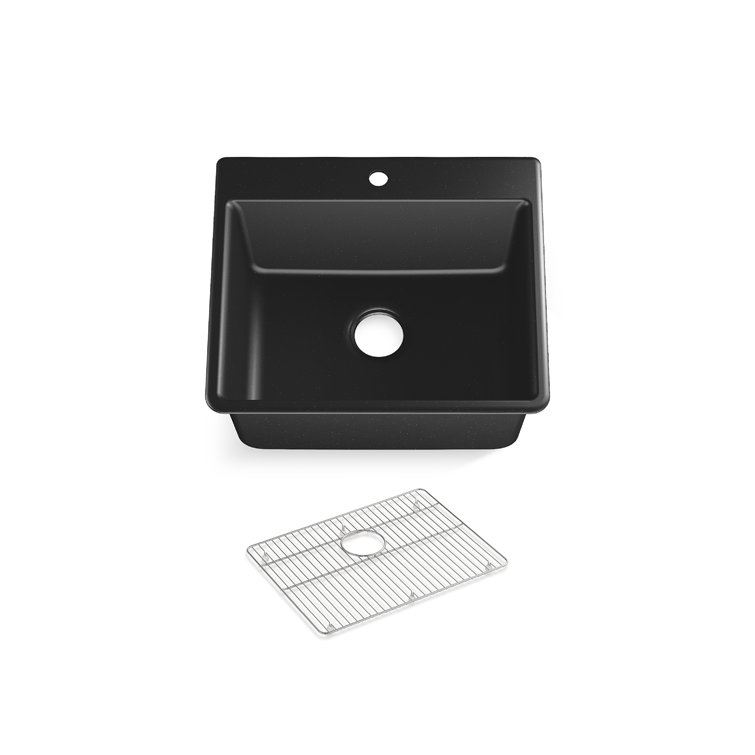 Matte Black Stone Single-Bowl Drop-In Kitchen Sink