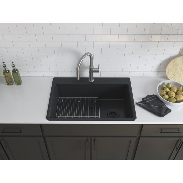 Matte Black 33" Stone Drop-In Single-Bowl Kitchen Sink