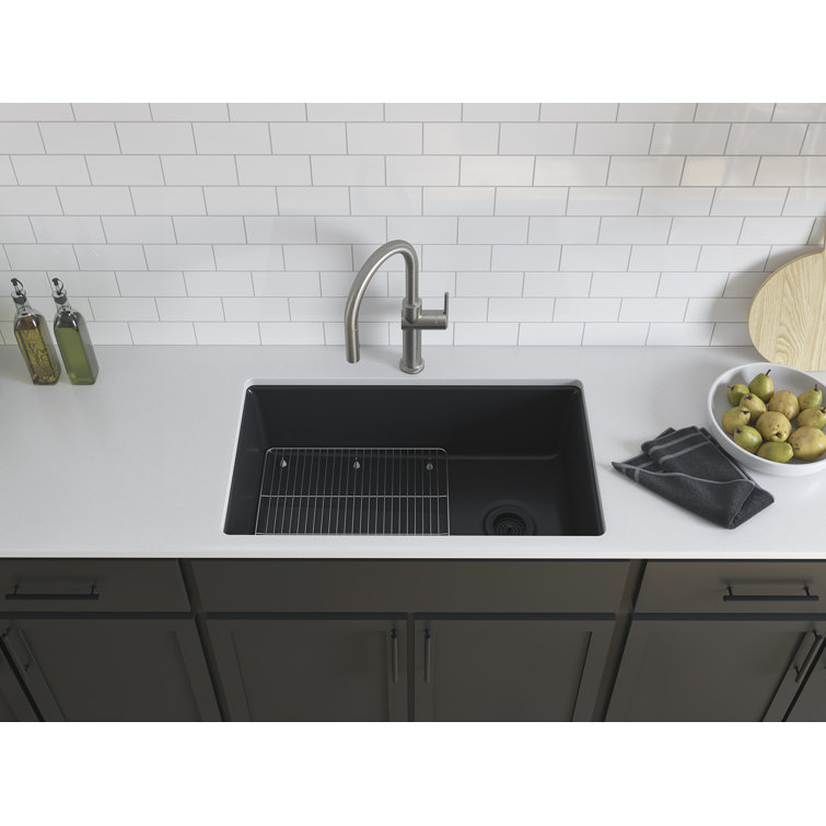 Matte Black 33" Stone Drop-In Single-Bowl Kitchen Sink