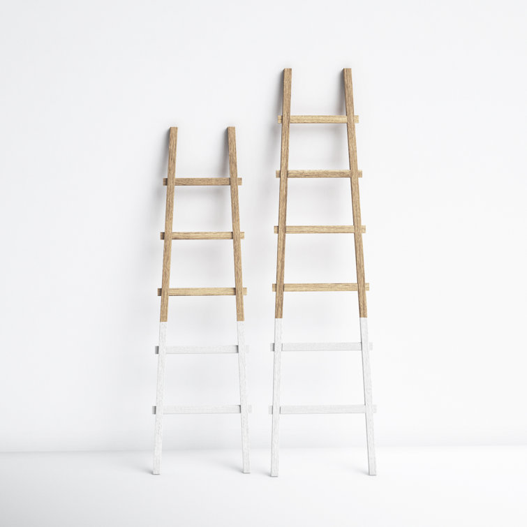 Modern Rustic Wood 73" Blanket Ladder with White Accents