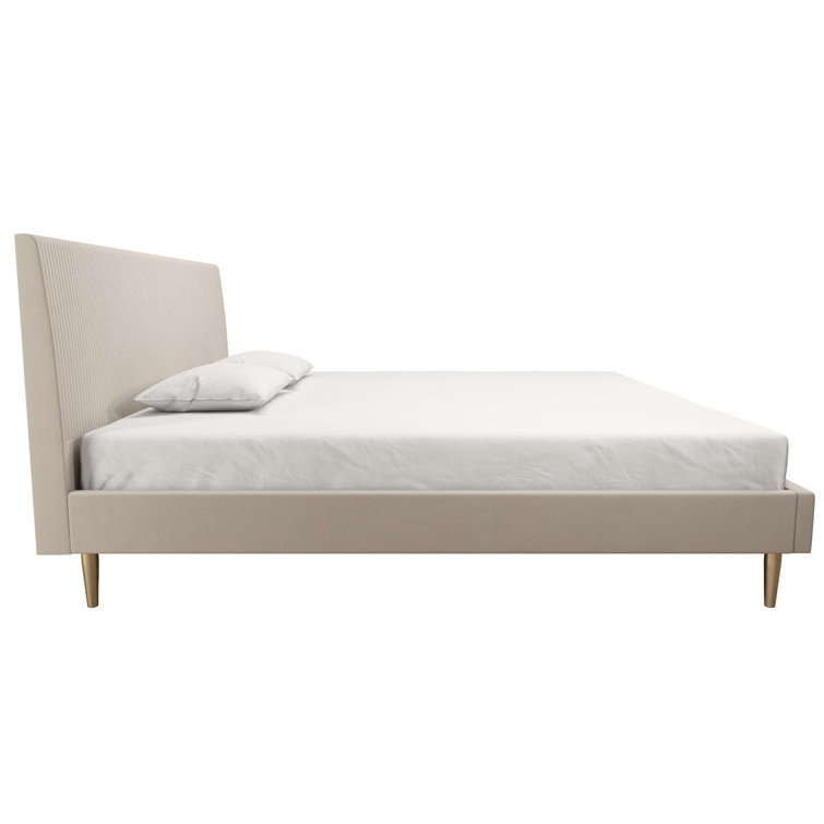 Ivory Velvet King Upholstered Bed with Tufted Headboard