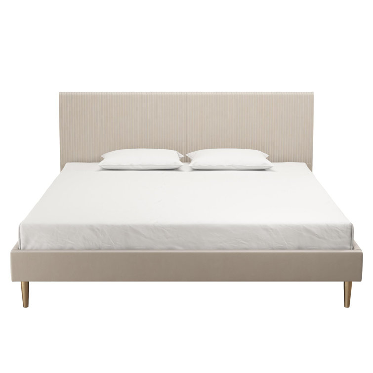 Ivory Velvet King Upholstered Bed with Tufted Headboard