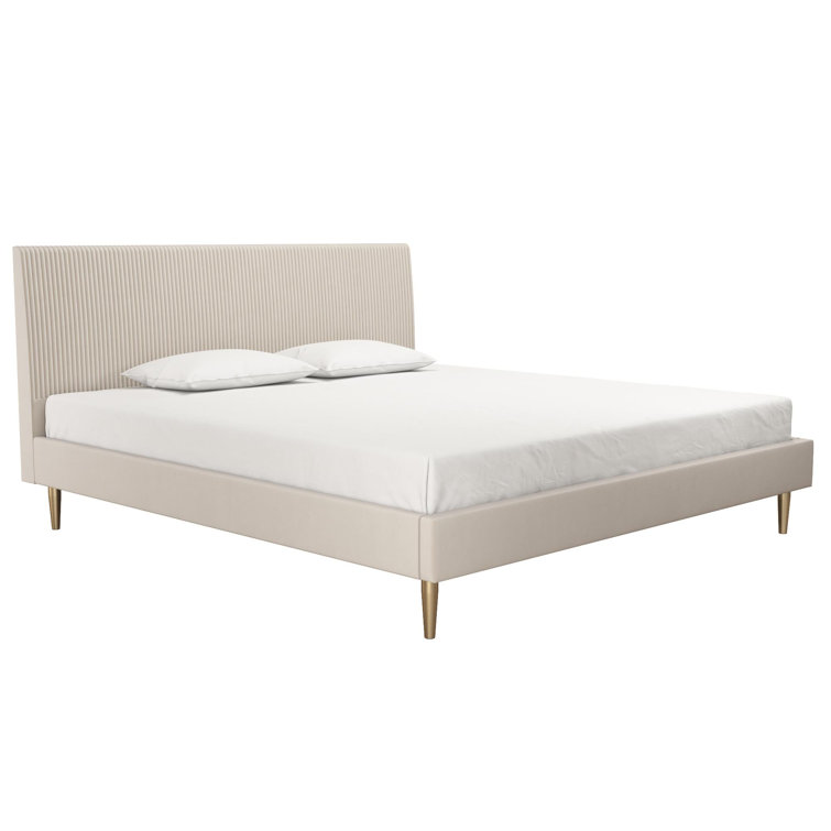 Ivory Velvet King Upholstered Bed with Tufted Headboard