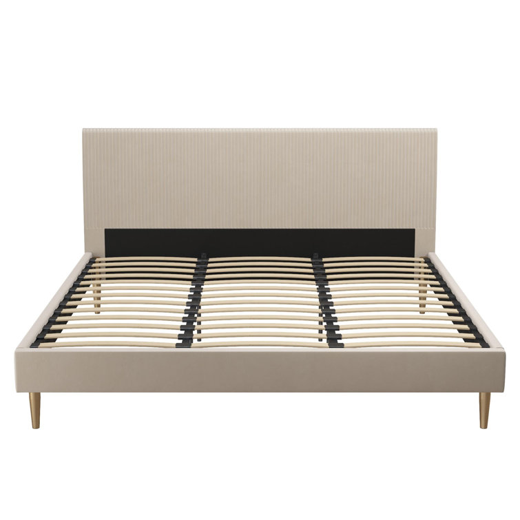 Ivory Velvet King Upholstered Bed with Tufted Headboard