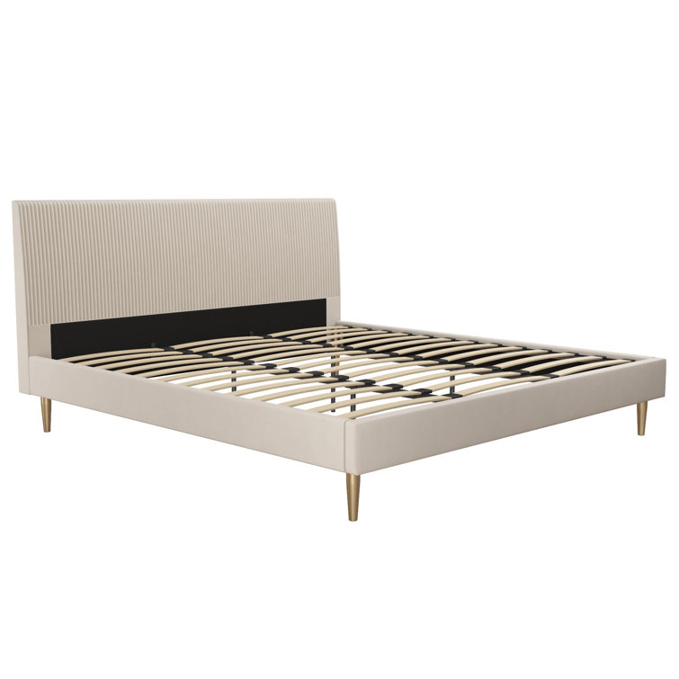 Ivory Velvet King Upholstered Bed with Tufted Headboard