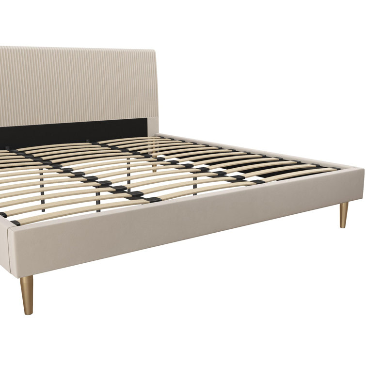 Ivory Velvet King Upholstered Bed with Tufted Headboard