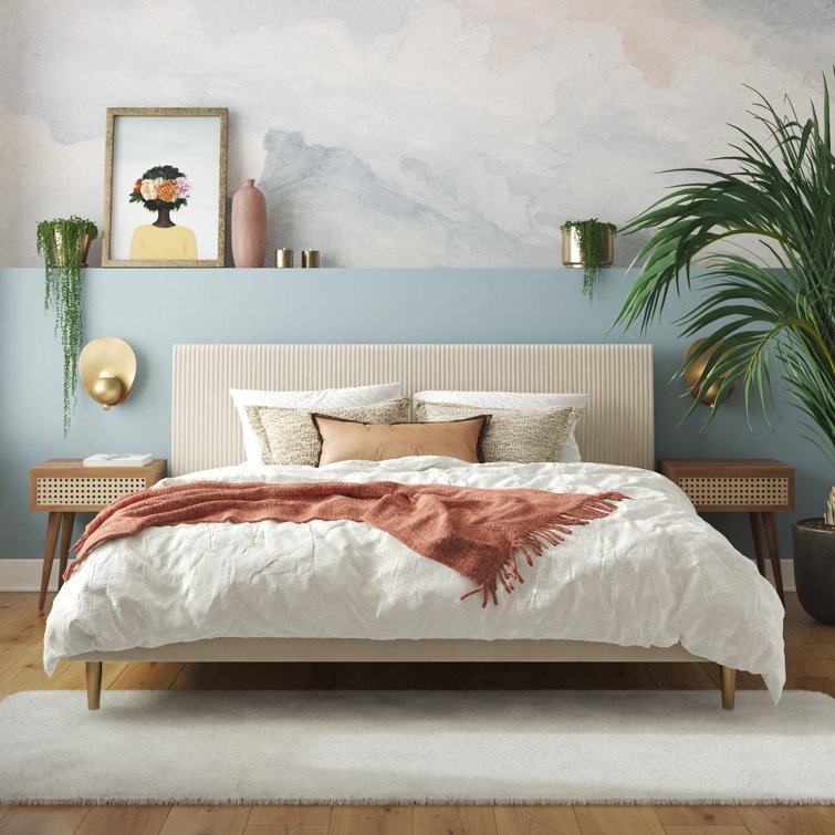Ivory Velvet King Upholstered Bed with Tufted Headboard