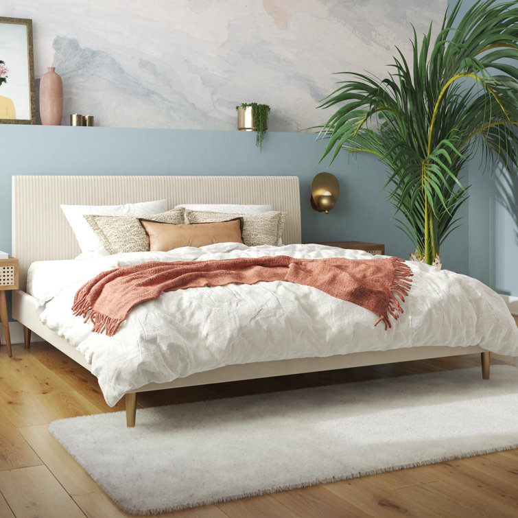 Ivory Velvet King Upholstered Bed with Tufted Headboard