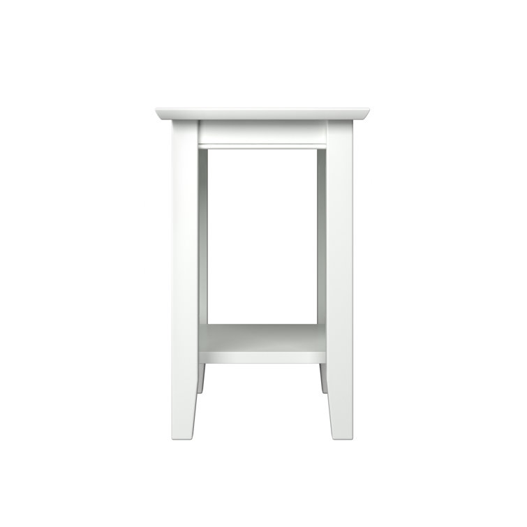 White Solid Wood Rectangular End Table with Shelf