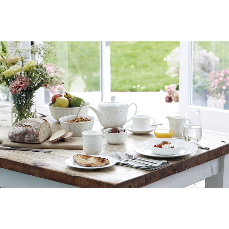White Ceramic 6" Basketweave Cereal Bowl