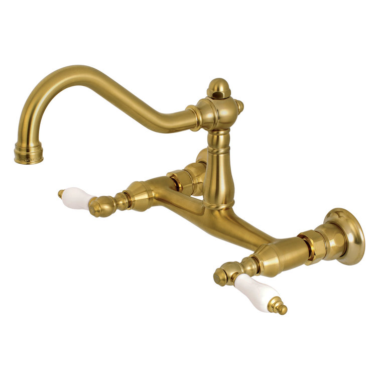 Vintage Brushed Brass Wall Mount Bathroom Faucet with Lever Handles