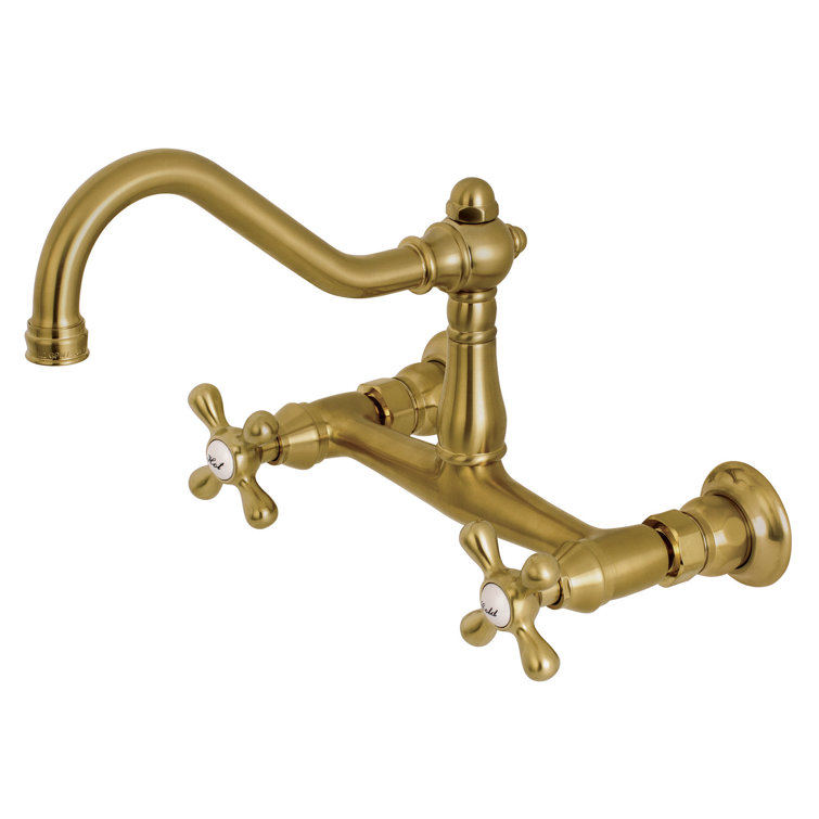 Vintage Brushed Brass Wall Mount Bathroom Faucet