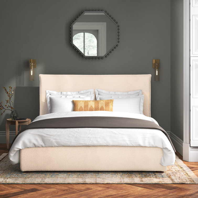 Serene White Queen Velvet Upholstered Platform Bed with Tufted Headboard
