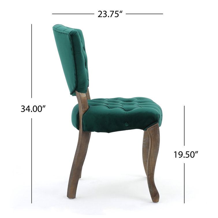 Elizabeth Tufted Dark Green Velvet Wood Dining Chairs (Set of 2)