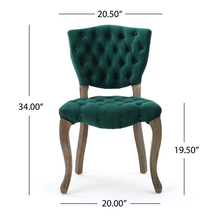 Elizabeth Tufted Dark Green Velvet Wood Dining Chairs (Set of 2)