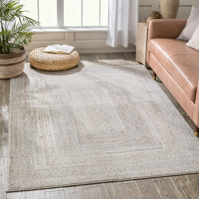 Ivory Yellow Braided Synthetic Area Rug 3'11" x 5'3"