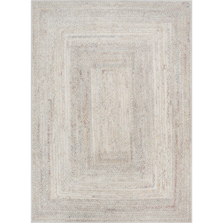 Ivory Yellow Braided Synthetic Area Rug 3'11" x 5'3"
