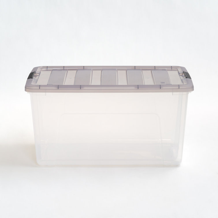 Clear 72 Qt Stackable Storage Bin with Gray Lid