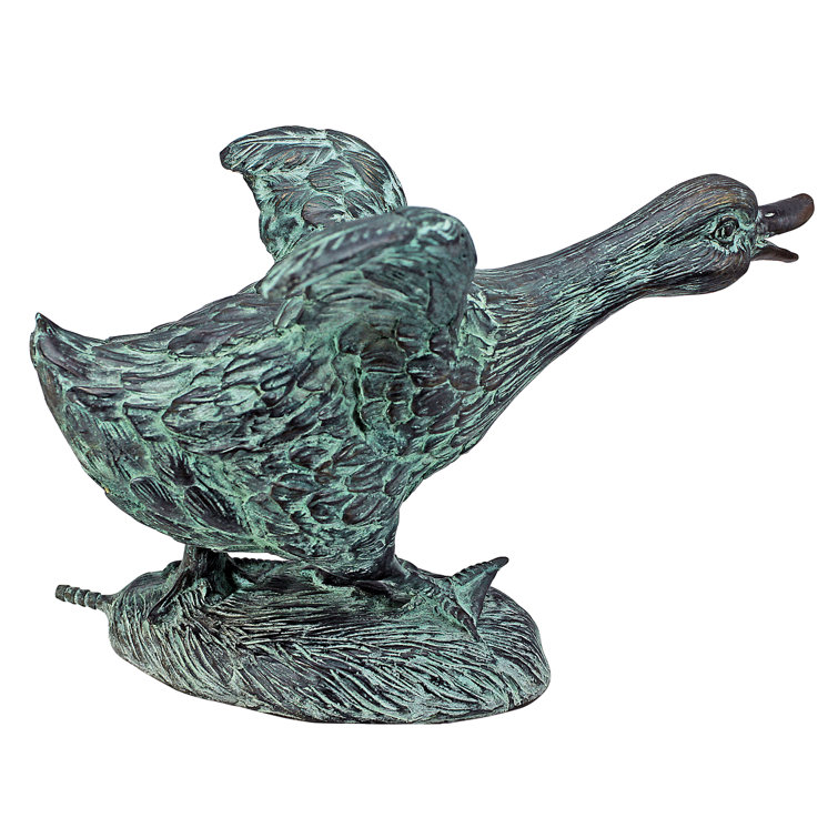 Emerald Verde Bronze Running Duck Garden Statue