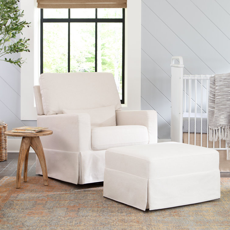 Cream Upholstered Gliding Ottoman with Skirt