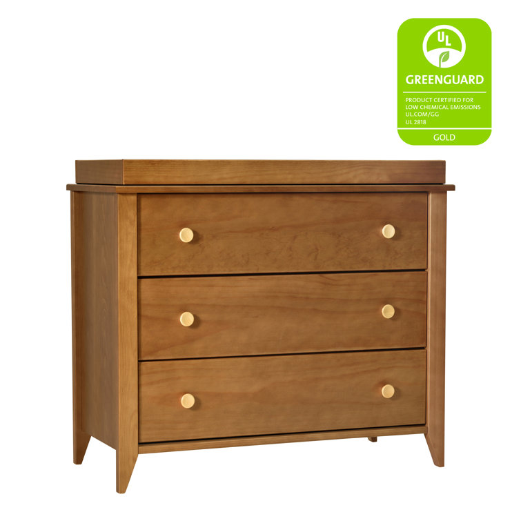 Sprout 3-Drawer Mid-Century Modern Changer Dresser in Chestnut/Natural